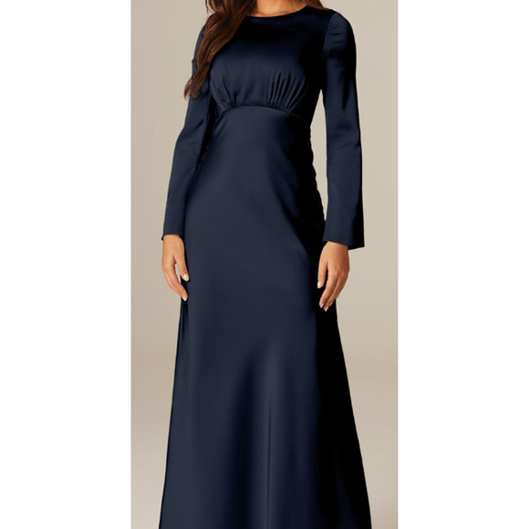 FORMAL AW SZ 12 L navy blue Ginevra satin bridesmaid party maxi dress NEW B144 - Picture 1 of 8